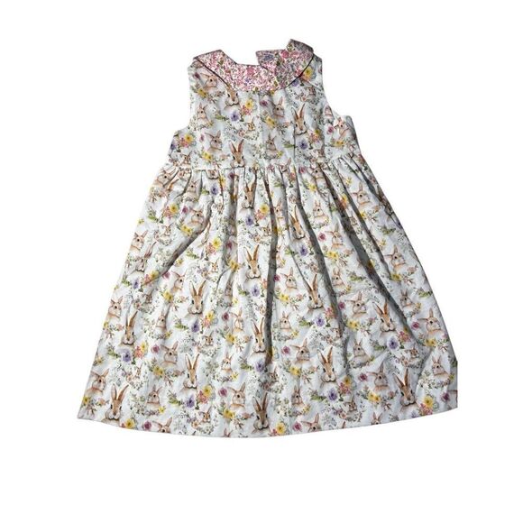 Girl's Easter Dress, Rabbit Design, Pockets, Purple Buttons, Spring, Handmade, S - Picture 3 of 6